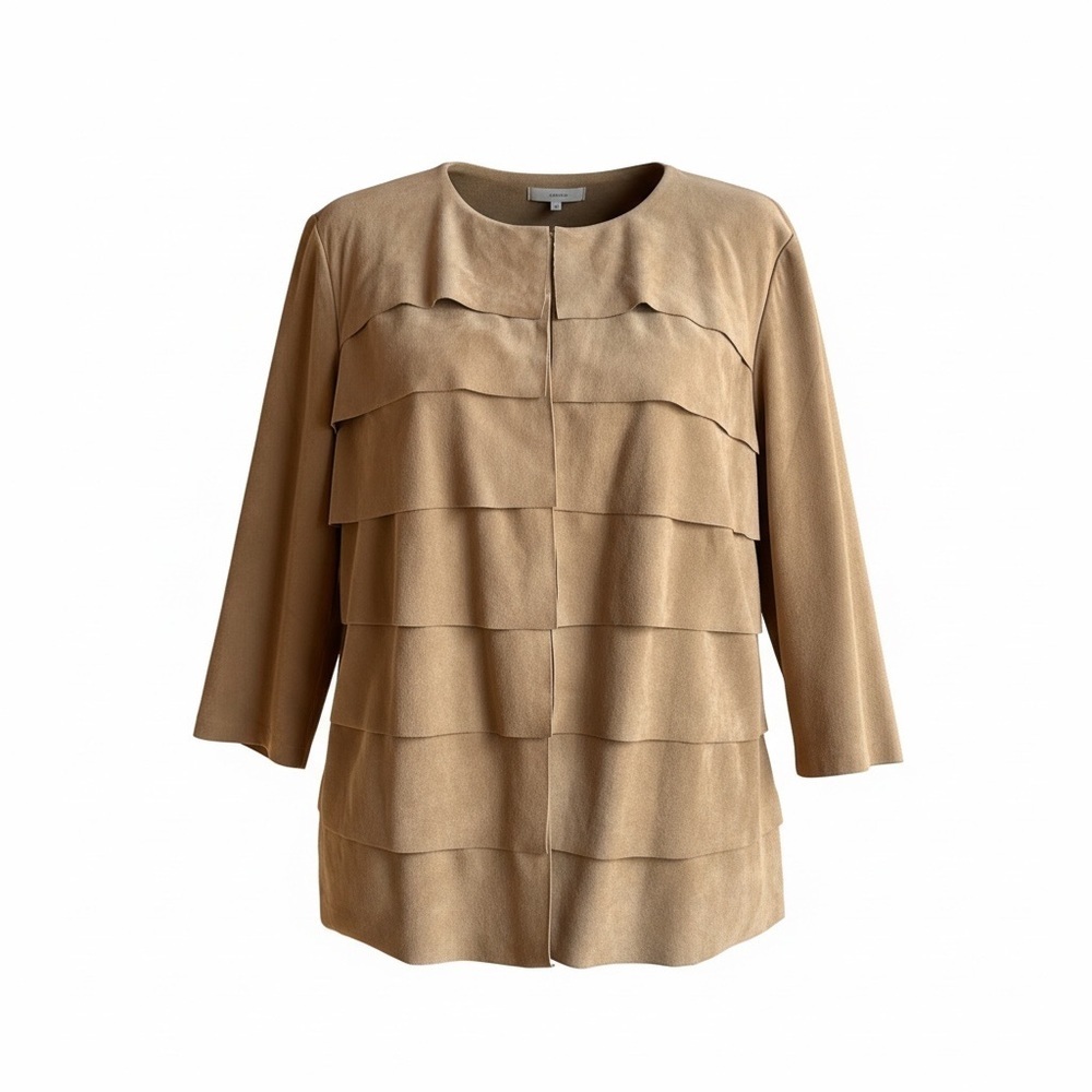 Chico’s Travelers Suede Tiered Jacket Size 2 (L/XL) Tan